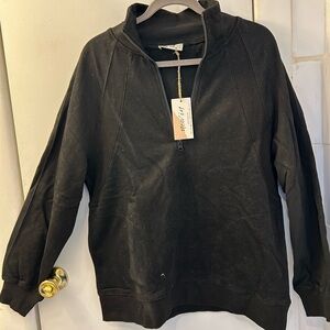 Black Henley Half-Zip Women's Knit Jersey Top